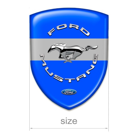 Ford Mustang Emblem Badge Logo BVlue Print Grey Ribbon Silver logo Style 