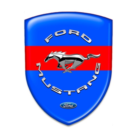 Ford Mustang Emblem Badge Logo Blue Print Red Ribbon Silver Logo 