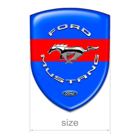 Ford Mustang Emblem Badge Logo Blue Print Red Ribbon Silver Logo 
