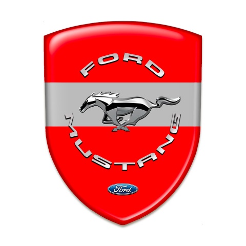 Ford Mustang Emblem Badge Logo Red Base Grey Ribbon and Silver Logo 