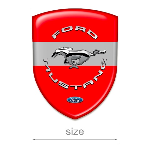 Ford Mustang Emblem Badge Logo Red Base Grey Ribbon and Silver Logo 