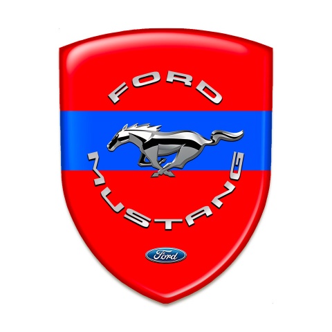 Ford Mustang Tuning Emblem Red Print Blue Ribbon and Silver Logo 