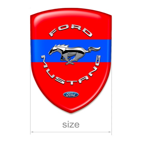Ford Mustang Tuning Emblem Red Print Blue Ribbon and Silver Logo 