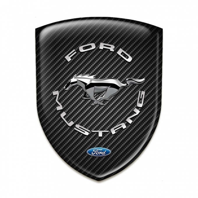 Ford Mustang 3D Gel Emblem dark Carbon print Silver logo 