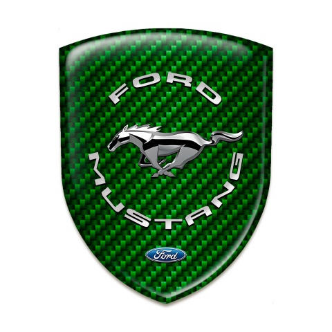 Ford Mustang Emblem Interior Green Carbon Print Silver Logo 