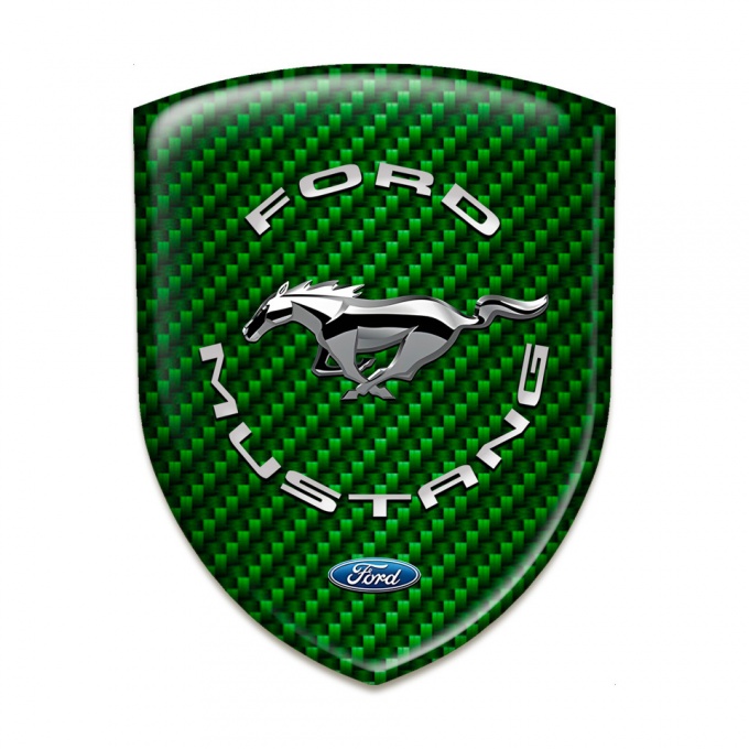 Ford Mustang Emblem Interior Green Carbon Print Silver Logo 
