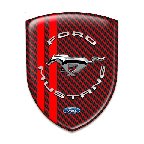 Ford Mustang Car Accessories Badge Red Carbon Print Red Lines and Silver Logo 