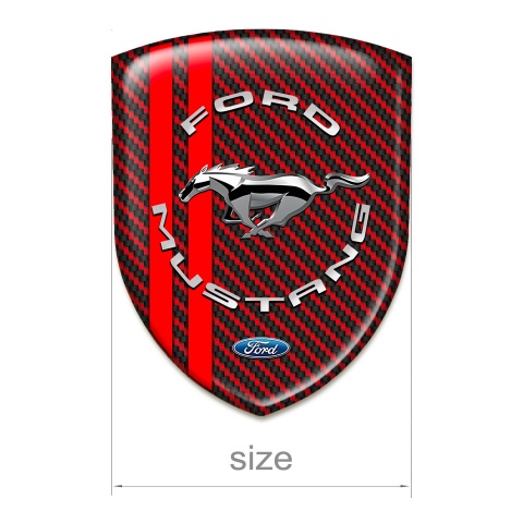 Ford Mustang Car Accessories Badge Red Carbon Print Red Lines and Silver Logo 