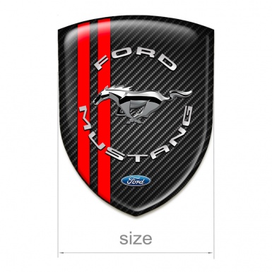 Ford Mustang Self Adhesive Car logo Emblem Black carbon Red Lines Print Silver Logo 