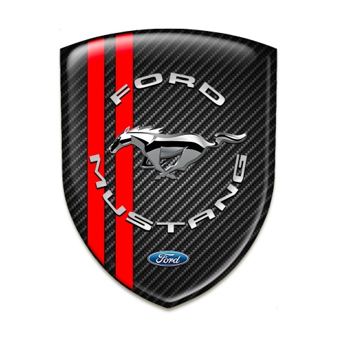 Ford Mustang Self Adhesive Car logo Emblem Black carbon Red Lines Print Silver Logo 
