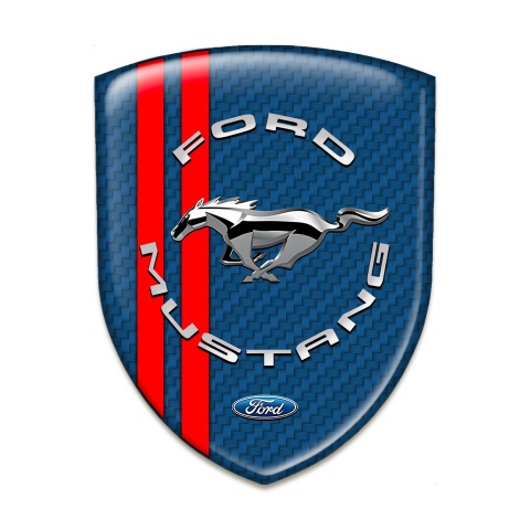 Ford Mustang Car Interior Badge Navy Blue Carbon Red Lines print and Silver Logo 