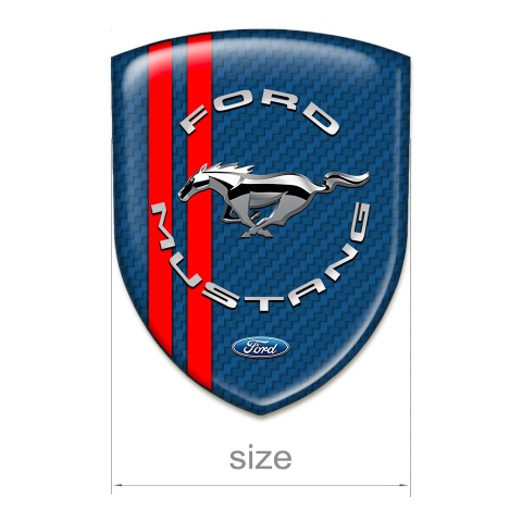 Ford Mustang Car Interior Badge Navy Blue Carbon Red Lines print and Silver Logo 