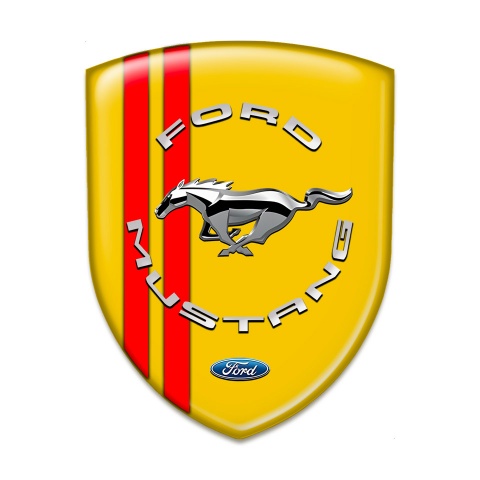 Ford Mustang Car Interior Badge Yellow with Red Lines Print And Silver Logo