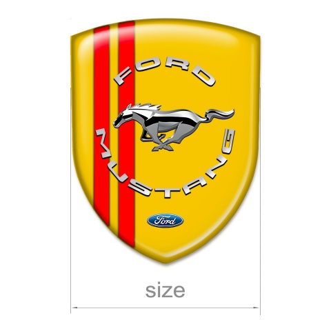 Ford Mustang Car Interior Badge Yellow with Red Lines Print And Silver Logo