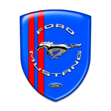 Ford Mustang Silicone Car Decal Badge Blue Base Red Lines Silver Logo 