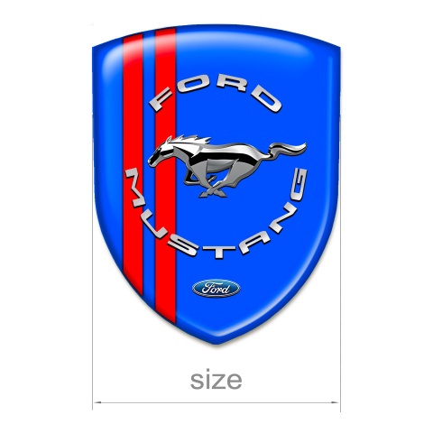Ford Mustang Silicone Car Decal Badge Blue Base Red Lines Silver Logo 