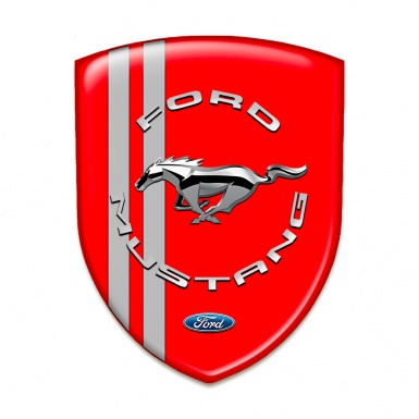 Ford Mustang Silicone Badge Red Print Grey Lines and Silver Logo