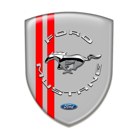 Ford Mustang Auto Emblem Grey Print Red Lines silver Logo 