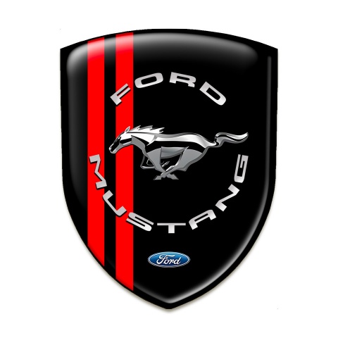 Ford Mustang Emblem Badge Logo Black Print Red Lines Silver Logo 