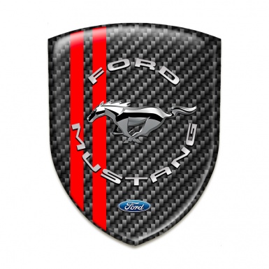 Ford Mustang Silicone Emblem Dark Carbon Red Lines Print Silver logo 