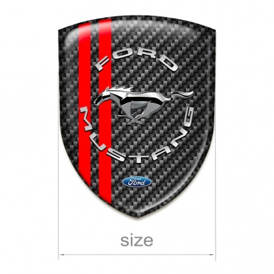 Ford Mustang Silicone Emblem Dark Carbon Red Lines Print Silver logo 
