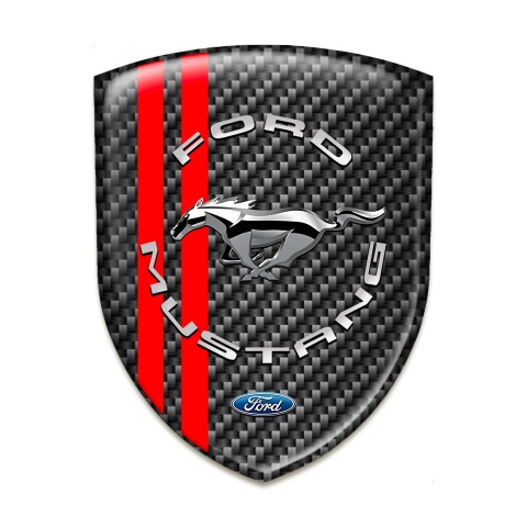 Ford Mustang Silicone Emblem Dark Carbon Red Lines Print Silver logo 