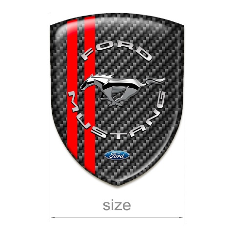 Ford Mustang Silicone Emblem Dark Carbon Red Lines Print Silver logo 