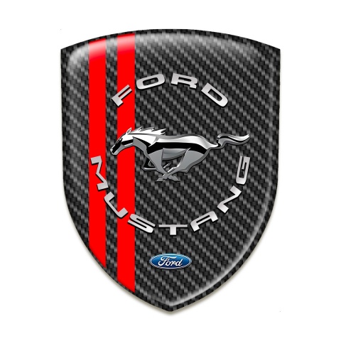 Ford Mustang Resin Sticker Carbon Base Red Lines and Silver Logo 