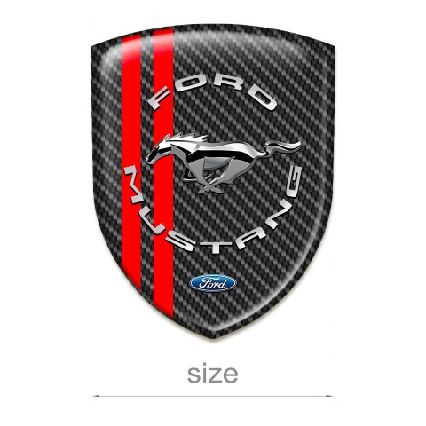 Ford Mustang Resin Sticker Carbon Base Red Lines and Silver Logo 