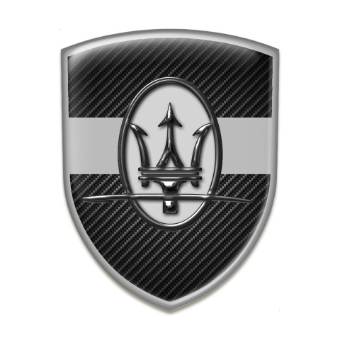 Maserati Emblem Badge Logo Black Carbon Grey Ribbon Style 
