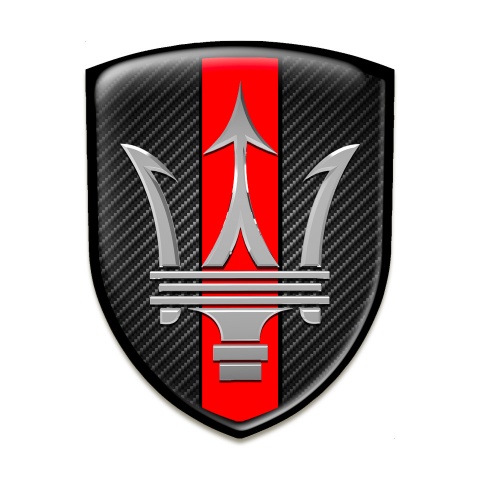 Maserati Emblem Exterior Black Carbon Red Ribbon Base and Big Logo 