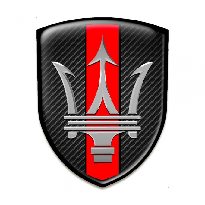 Maserati Emblem Exterior Black Carbon Red Ribbon Base and Big Logo 