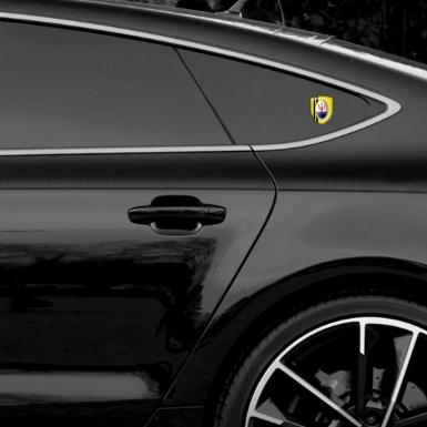 Maserati Car Interior Badge Yellow with Black Lines And Round Classic Logo