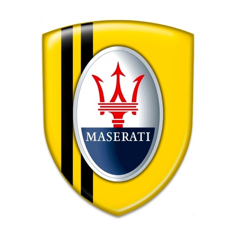Maserati Car Interior Badge Yellow with Black Lines And Round Classic Logo