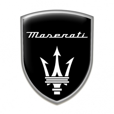 Maserati Auto Emblem Black Base Grey Outline 
