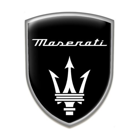 Maserati Auto Emblem Black Base Grey Outline 