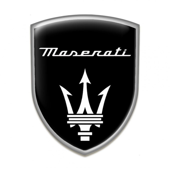 Maserati Auto Emblem Black Base Grey Outline 