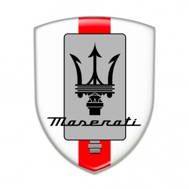 Maserati Self Adhesive Emblem Logo White base with Red Ribbon and New Logo 