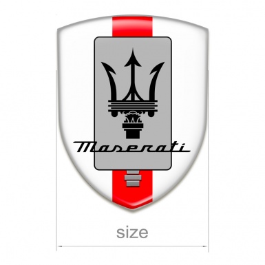 Maserati Self Adhesive Emblem Logo White base with Red Ribbon and New Logo 