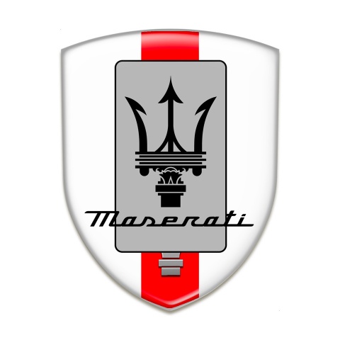 Maserati Self Adhesive Emblem Logo White base with Red Ribbon and New Logo 