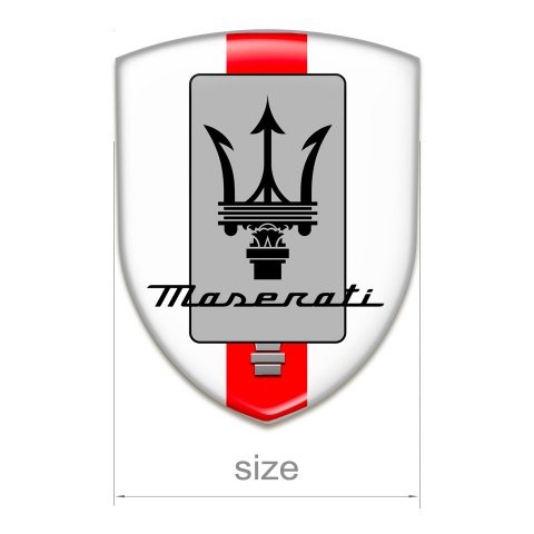 Maserati Self Adhesive Emblem Logo White base with Red Ribbon and New Logo 