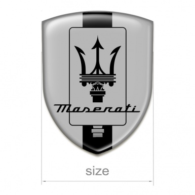 Maserati 3D Gel Emblem Grey Base black Ribbon and New Logo 