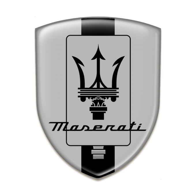 Maserati 3D Gel Emblem Grey Base black Ribbon and New Logo 