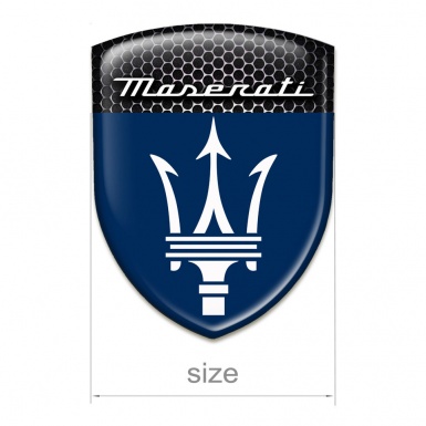 Maserati Auto Emblem Dark Blue and Perforated Steel Base White Logo 