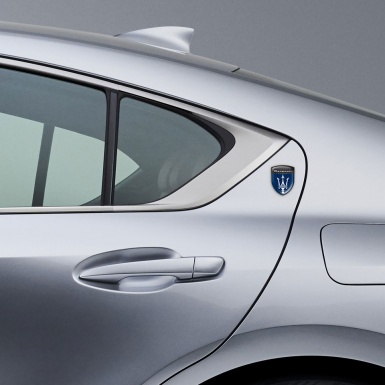 Maserati Auto Emblem Dark Blue and Perforated Steel Base White Logo 