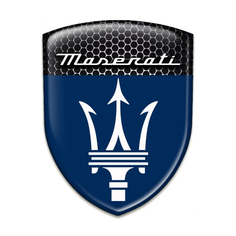 Maserati Auto Emblem Dark Blue and Perforated Steel Base White Logo 