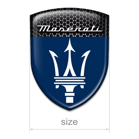 Maserati Auto Emblem Dark Blue and Perforated Steel Base White Logo 