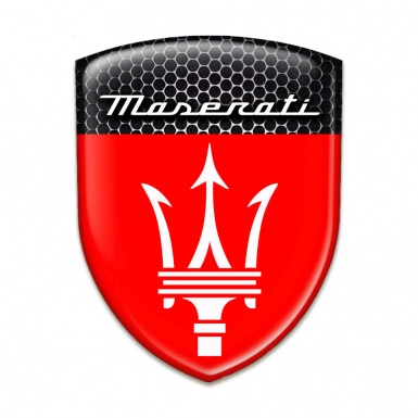 Maserati Emblem Badge Logo Red and Perforated Steel Warp with White Logo 