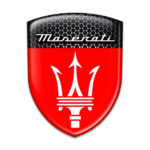 Maserati Emblem Badge Logo Red and Perforated Steel Warp with White Logo 