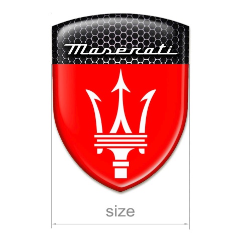 Maserati Emblem Badge Logo Red and Perforated Steel Warp with White Logo 